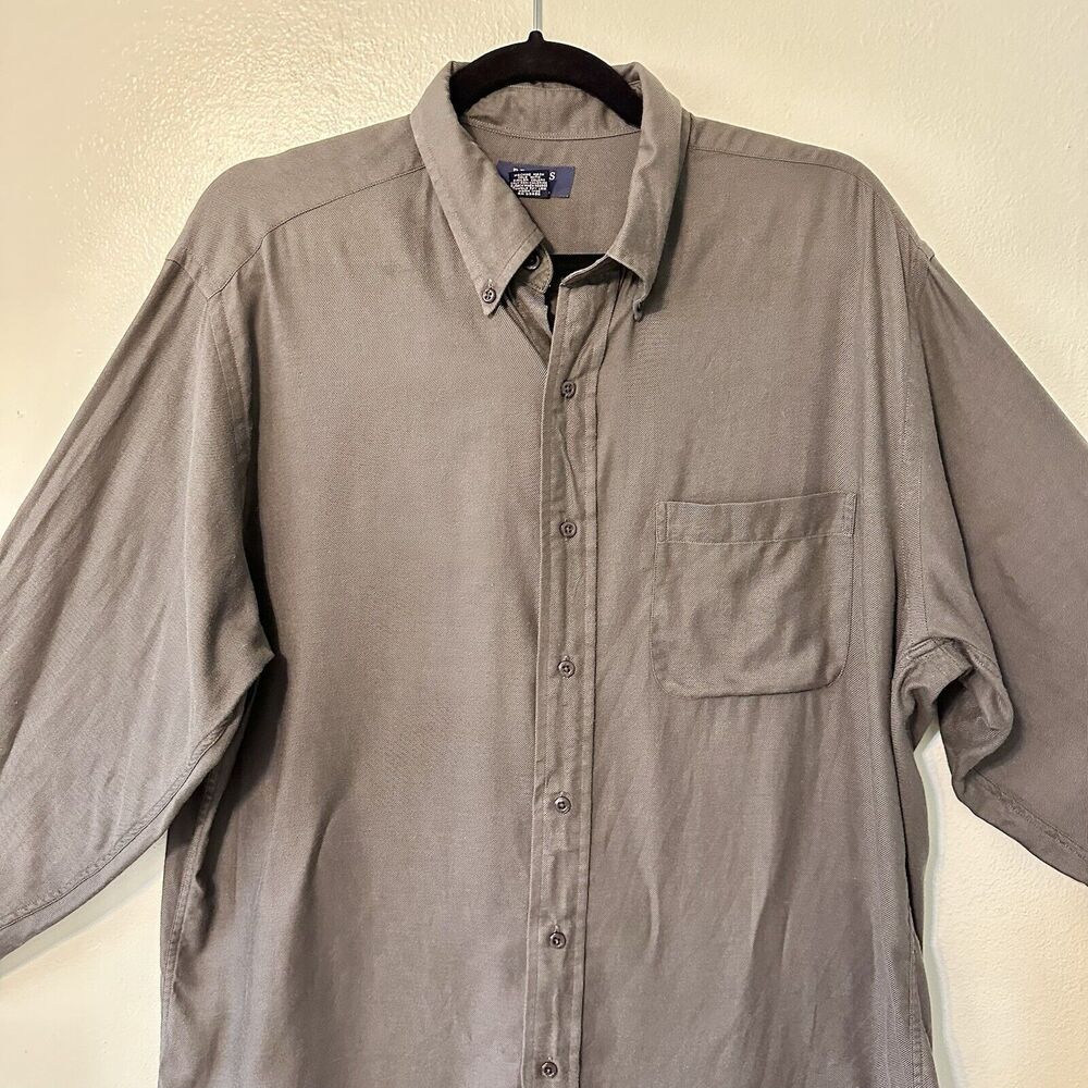 Brooks Sport Men's‎ Button Down Shirt Size Medium Charcoal 100% Cotton - Picture 2 of 10